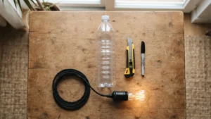 Materiales necesarios para hacer una lámpara con botella de plástico reciclada
