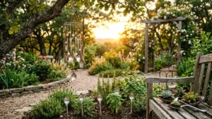 Jardín decorado con manualidades de cucharas viejas recicladas terminadas