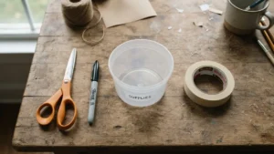 Materiales necesarios para hacer un dispensador de cinta con plástico reciclado